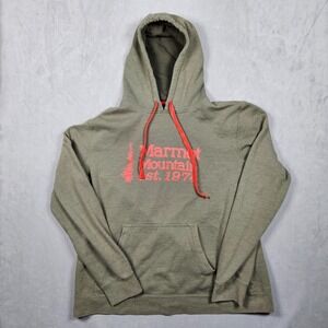 Marmot Mountain 1974 Hoodie Mens XL Green Sweatshirt Drawstrings Pockets Outdoor